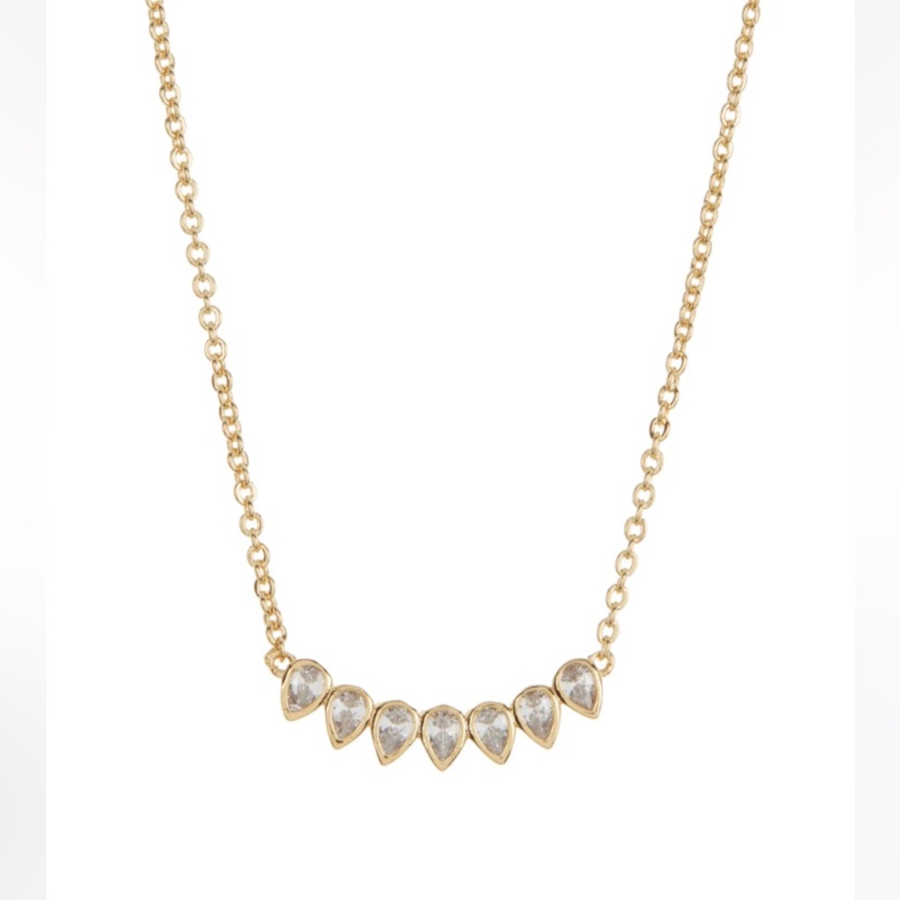 Sterling Forever Teardrop CZ Arch Pendant Necklace- Gold